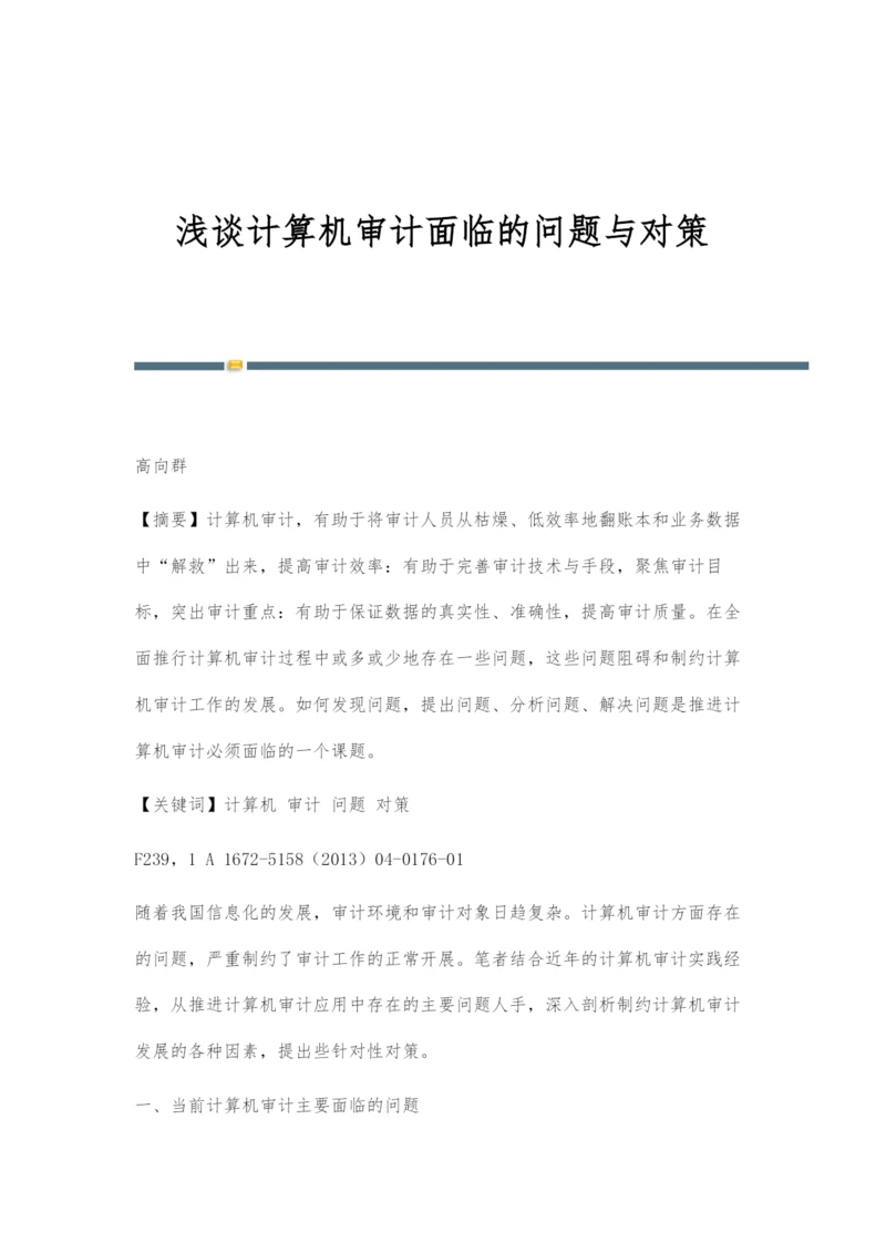 浅谈计算机审计面临的问题与对策.docx