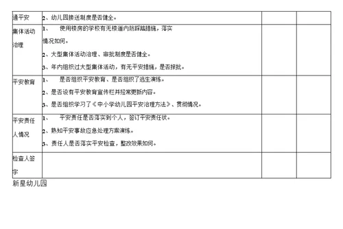 新星幼儿园安全隐患排查记录表