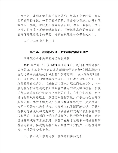高职院校骨干教师国家级培训总结共5篇