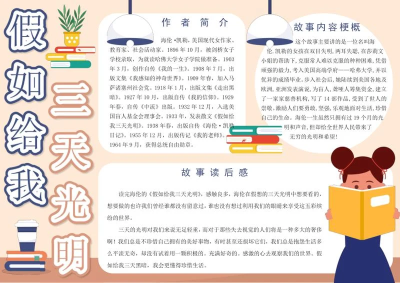假如给我三天光明手抄报word模板