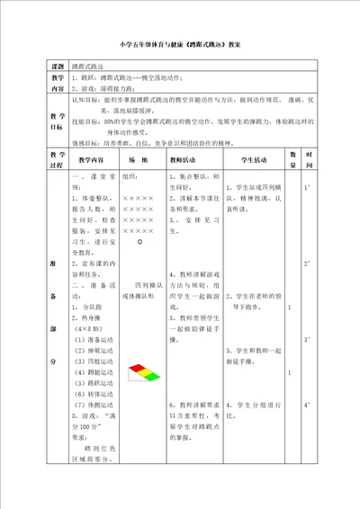 小学五年级体育与健康蹲踞式跳远教案