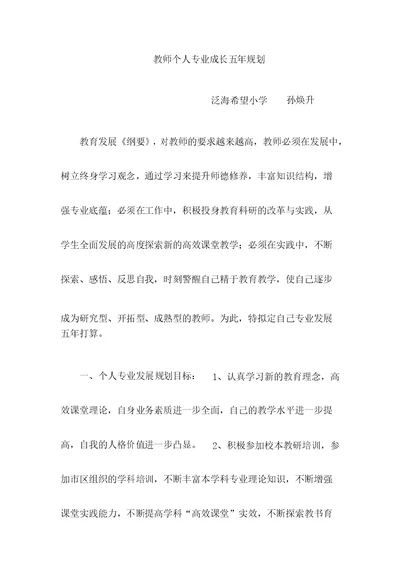 教师个人专业发展五年规划