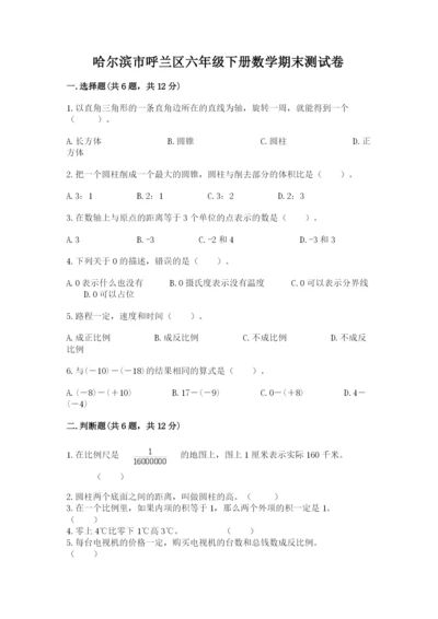 哈尔滨市呼兰区六年级下册数学期末测试卷带答案.docx