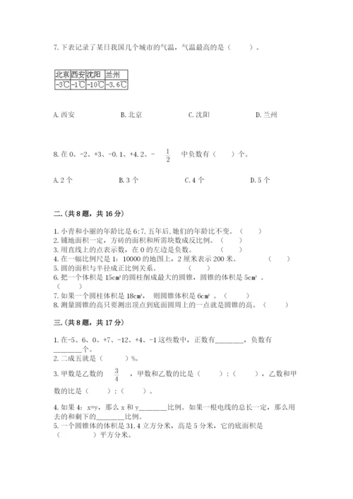 小学六年级数学期末自测题带答案（考试直接用）.docx