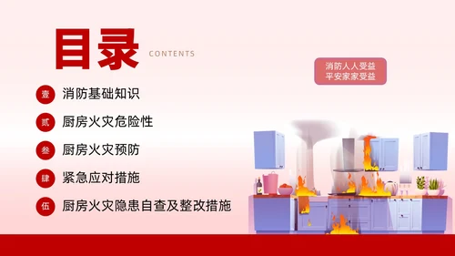 插画风厨房消防安全培训居家安全厨房着火PPT课件