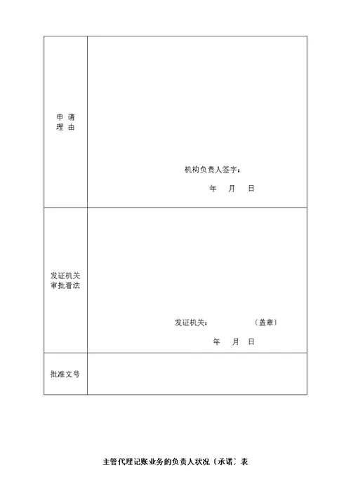 代理记账许可证申请表