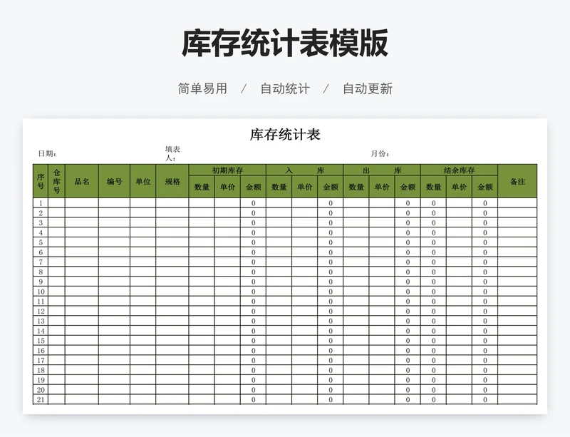 库存统计表模版