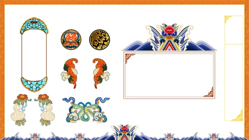 中纹之美大红色冬朝袍通用PPT模板