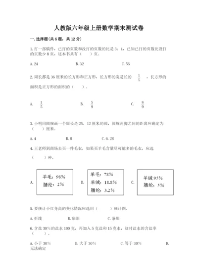 人教版六年级上册数学期末测试卷含答案【巩固】.docx