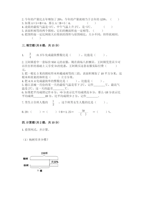 慈溪市六年级下册数学期末测试卷（精练）.docx