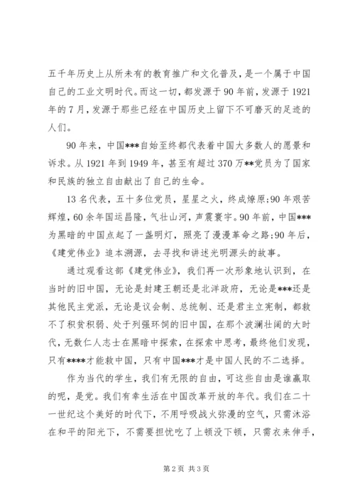 思想汇报之观看建党伟业.docx