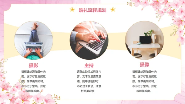 清新梦幻粉色花卉浪漫宴会西式婚礼策划PPT模板