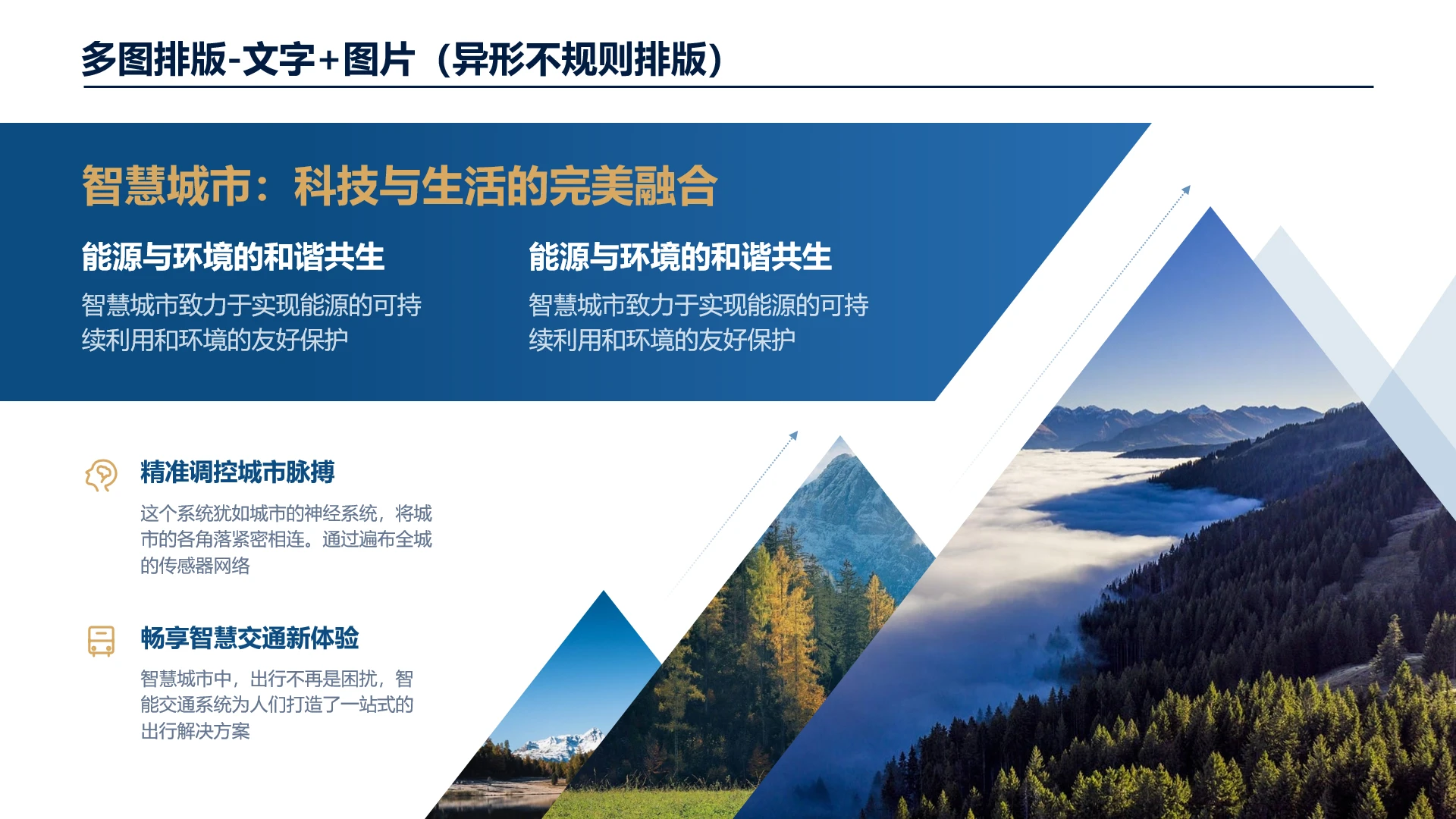 高端大气创意图文排版三角形不规则图片项目展示