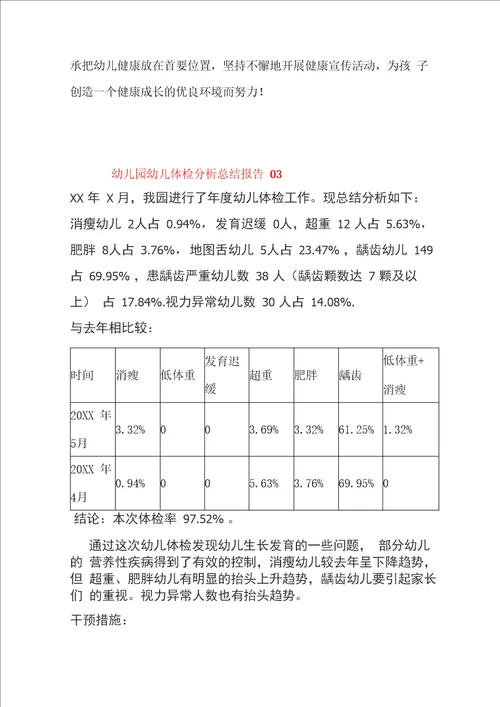 共三篇幼儿园幼儿体检分析总结报告