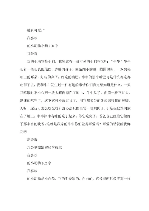 我喜欢的小动物(600字)作文