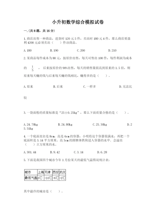 小升初数学综合模拟试卷及一套参考答案.docx