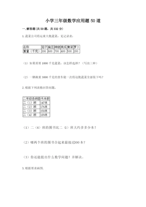 小学三年级数学应用题50道【夺分金卷】.docx