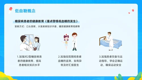蓝色插画低血糖患者护理查房PPT模板宣传PPT动态PPT