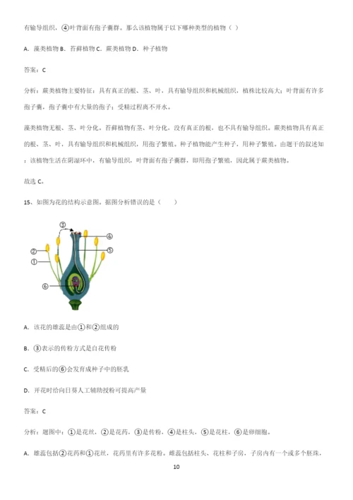 人教版2023初中生物七年级上册第三单元生物圈中的绿色植物重点知识点大全.docx