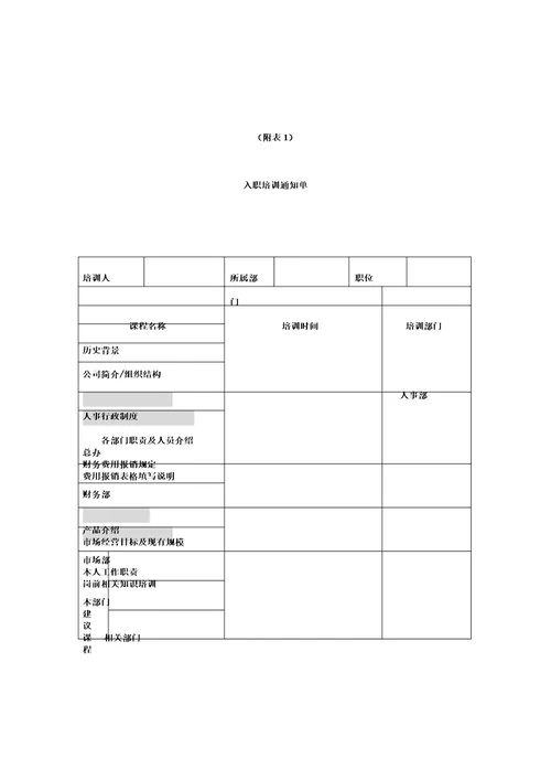 入职培训课程申请表格