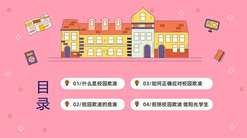 粉色线条插画风预防校园霸凌争做文明学生主题班会PP