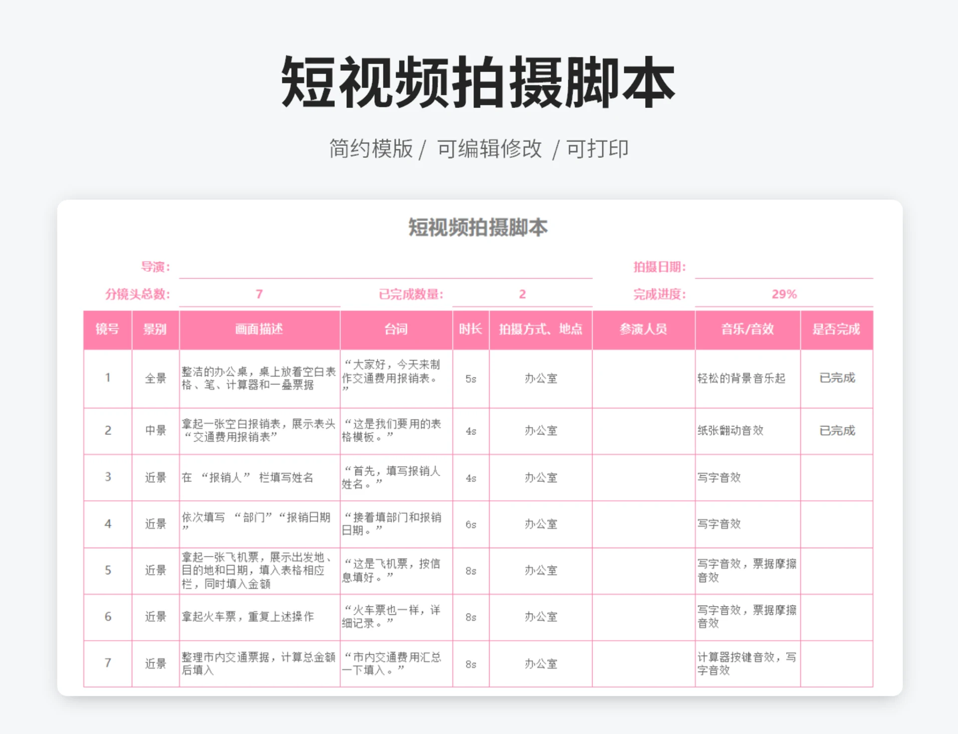 短视频拍摄脚本