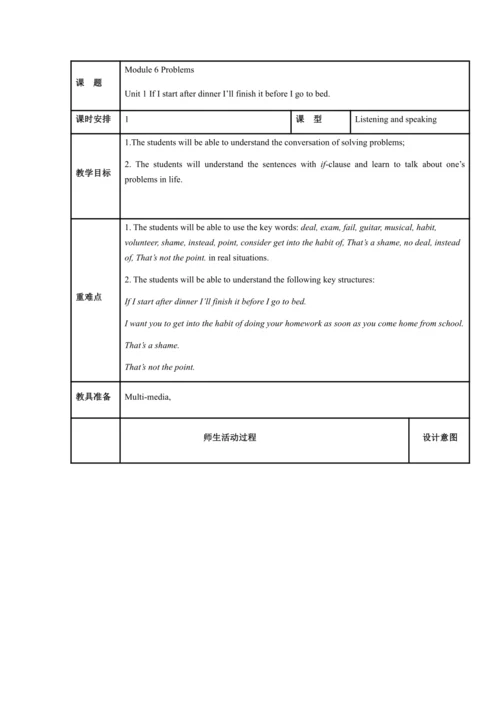 Module 6 Problems 模块表格式教案（5课时）