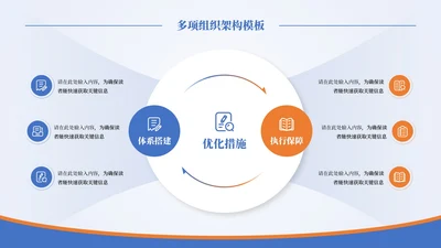 蓝橙商务风6项组织架构PPT单页