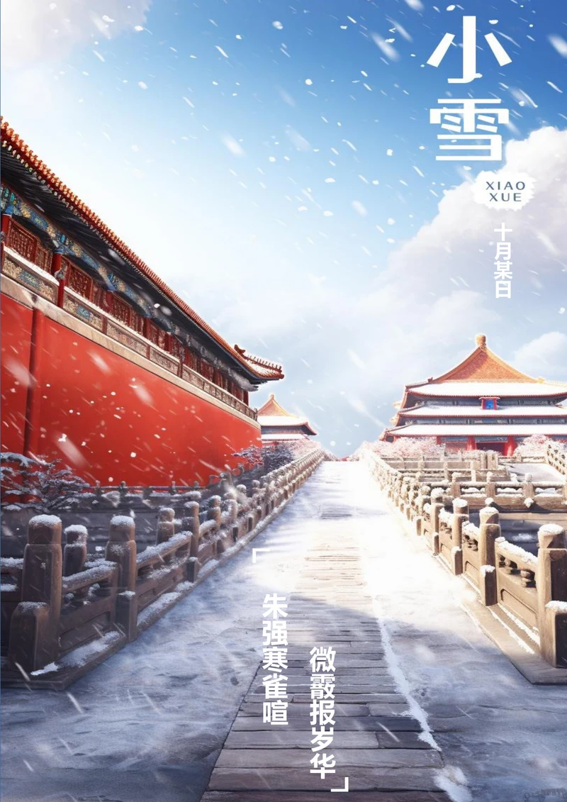 红墙背景小雪海报