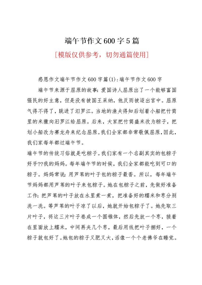 端午节作文600字5篇