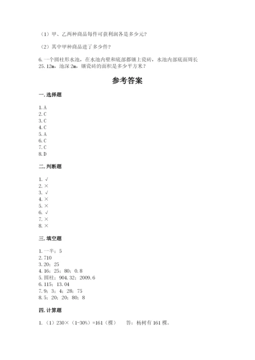 北京版六年级下册数学期中测试卷加答案.docx