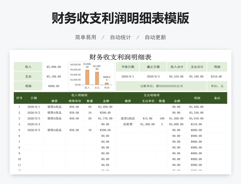 财务收支利润明细表模版
