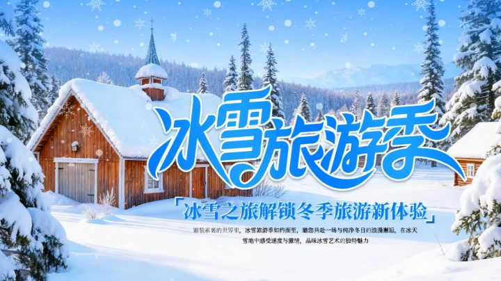 蓝色卡通冰雪旅游季PPT模板