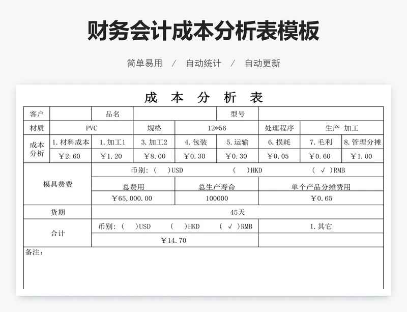 财务会计成本分析表模板