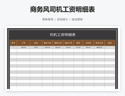商务风司机工资明细表