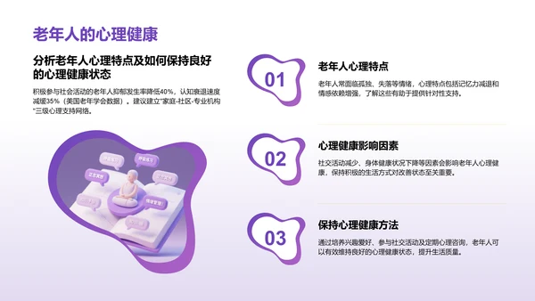 紫色3D渲染风心理健康知识分享PPT模板