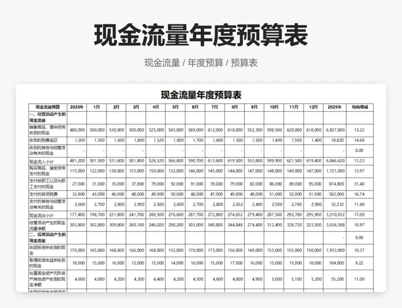 现金流量年度预算表