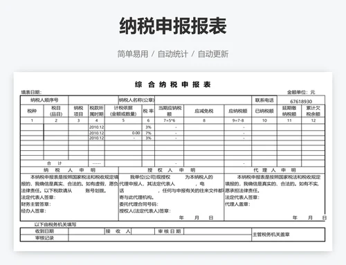 纳税申报报表