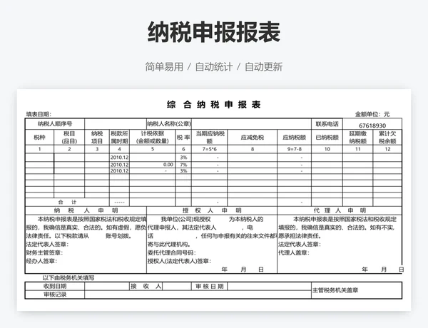 纳税申报报表