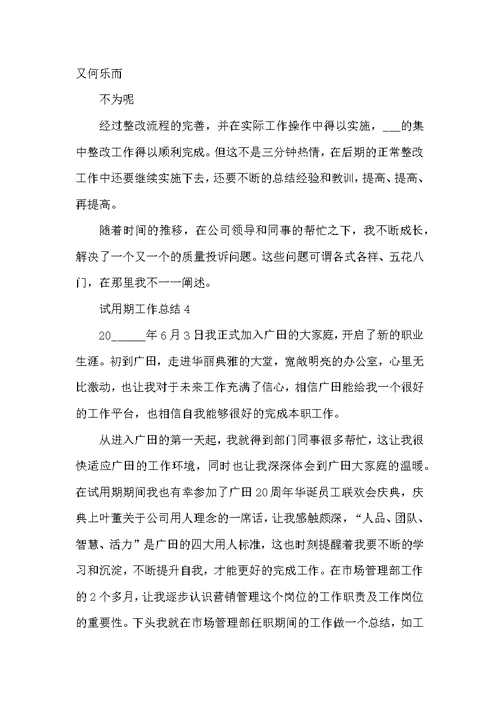 员工试用期工作总结报告