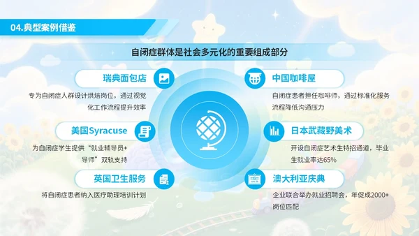 蓝色绘画风自闭症就业与社会支持PPT模板