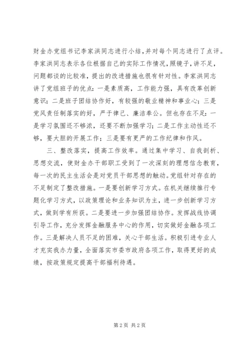 财金办民主生活会情况报告.docx