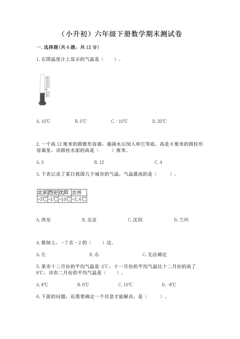 （小升初）六年级下册数学期末测试卷及完整答案（全优）.docx