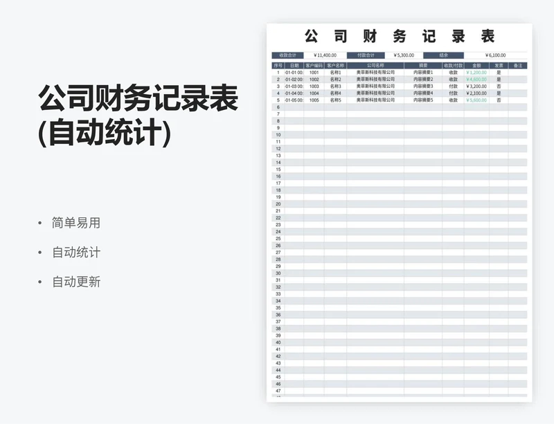 公司财务记录表(自动统计)