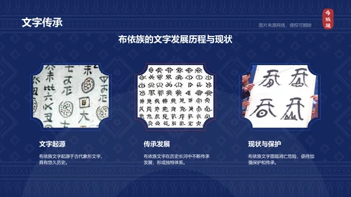 蓝色复古风布依族介绍PPT模板