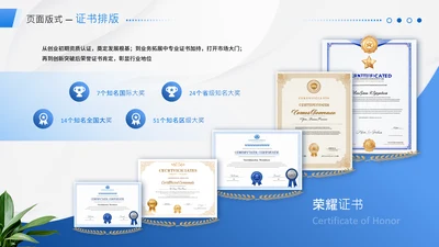 蓝色系渐变风职业荣誉证书页