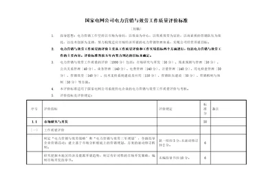 国家电网公司电力营销工作评价标准