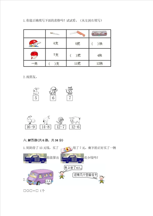小学一年级数学20以内的退位减法同步练习题精品b卷