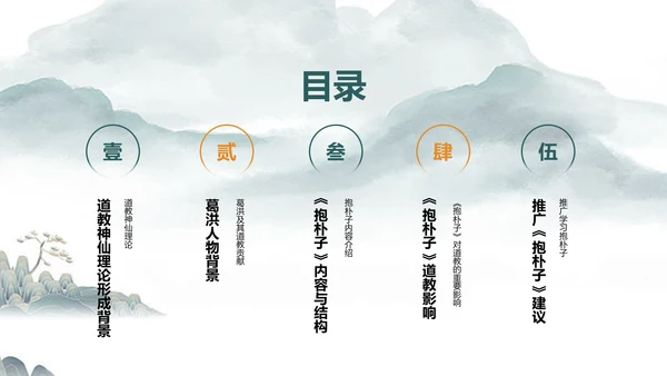 蓝色插画复古国风抱朴子构建道教神仙理论体系的巨著培训课件PPT模板