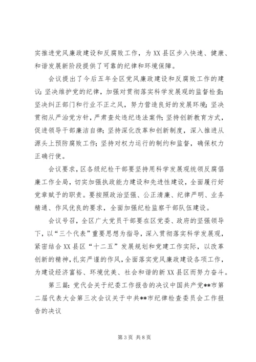 某公司党代会纪委工作报告决议.docx